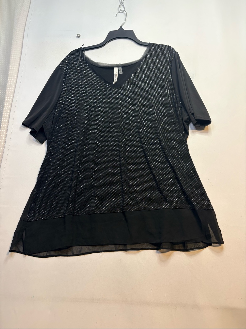 Womens Black Sparkle V-Neck Short Sleeve Top by NY Collection size 3x